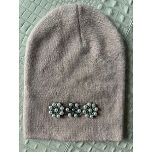 Forever 21Blush Pink Beanie Hat with‎ Pearl Embellishments Winter Knit Cap